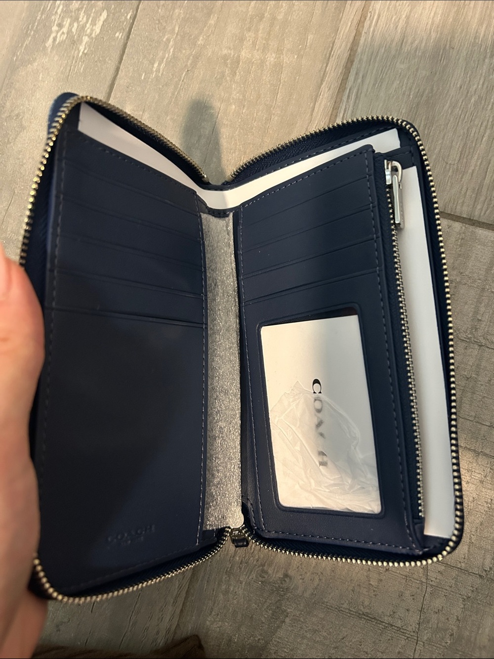 Coach Quilted Denim Zip Wallet - Navy Blue with Gold Logo - Picture 2 of 3